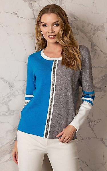 Passioni Strickpullover in Colorblock mit Strasssteinen günstig online kaufen