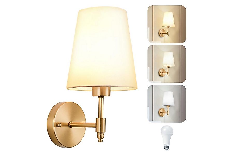 Jibenhome LED Wandleuchte Stoff Kabellose Wandleuchten,Retro Gold Wandlampe günstig online kaufen