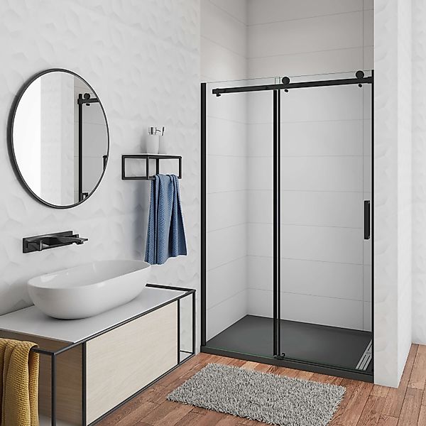 AICA Dusch-Schiebetür 8mm Nano Glas Schwarze günstig online kaufen
