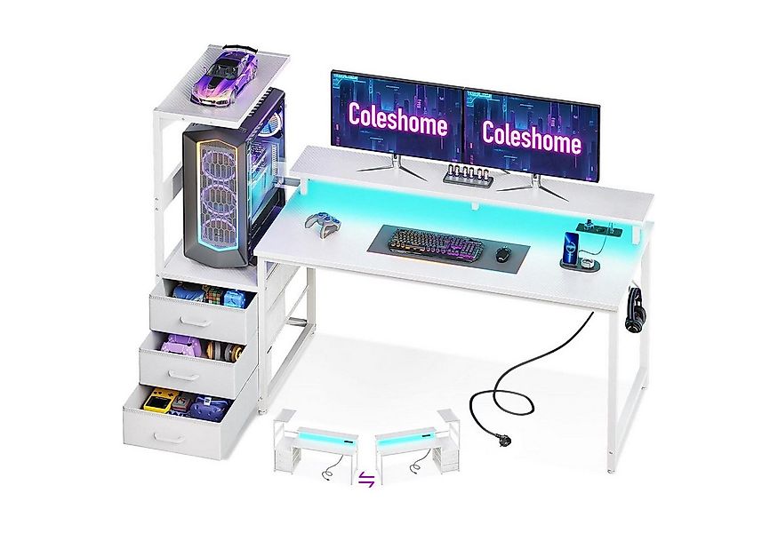 LuxusKollektion Gamingtisch Gaming Tisch LED-Beleuchtung Steckdose Schublad günstig online kaufen