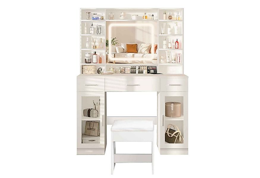 BBG Schminktisch Schminktisch mit LED-Spiegel, 3 Schubladen und 2 Türen, di günstig online kaufen