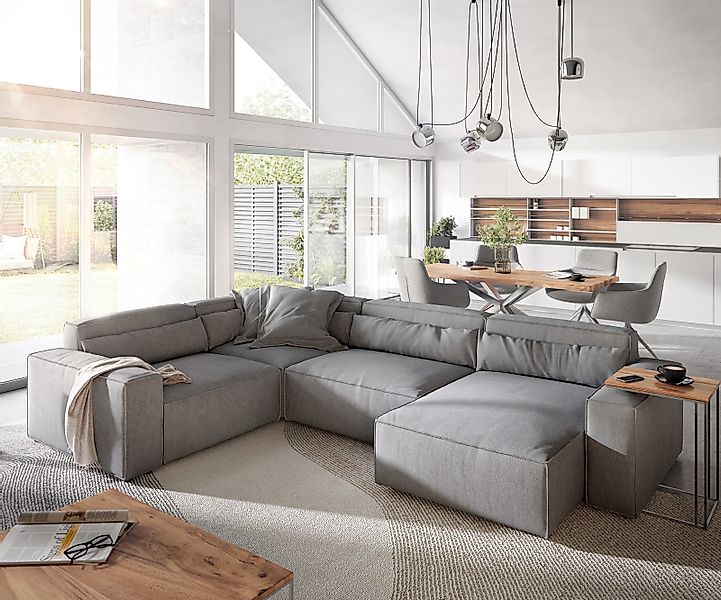 Wohnlandschaft Sirpio L 330x230 cm Mikrofaser Grau Recamiere variabel günstig online kaufen
