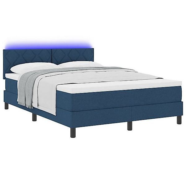 vidaXL Bett Boxspringbett mit Matratze & LED Blau 140x190 cm Stoff (1-tlg) günstig online kaufen