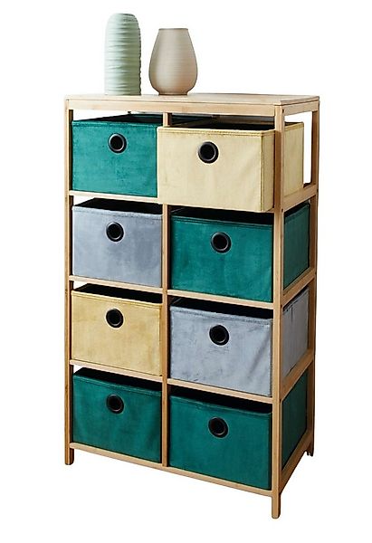 Dekoleidenschaft Standregal "Bunt" aus Bambus, 6 / 8 Textil-Boxen in Samt O günstig online kaufen