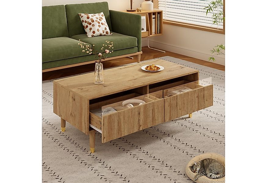 KLAM HOME Couchtisch Couchtisch mit gold-weißen Massivholzbeinen, LED-Beleu günstig online kaufen