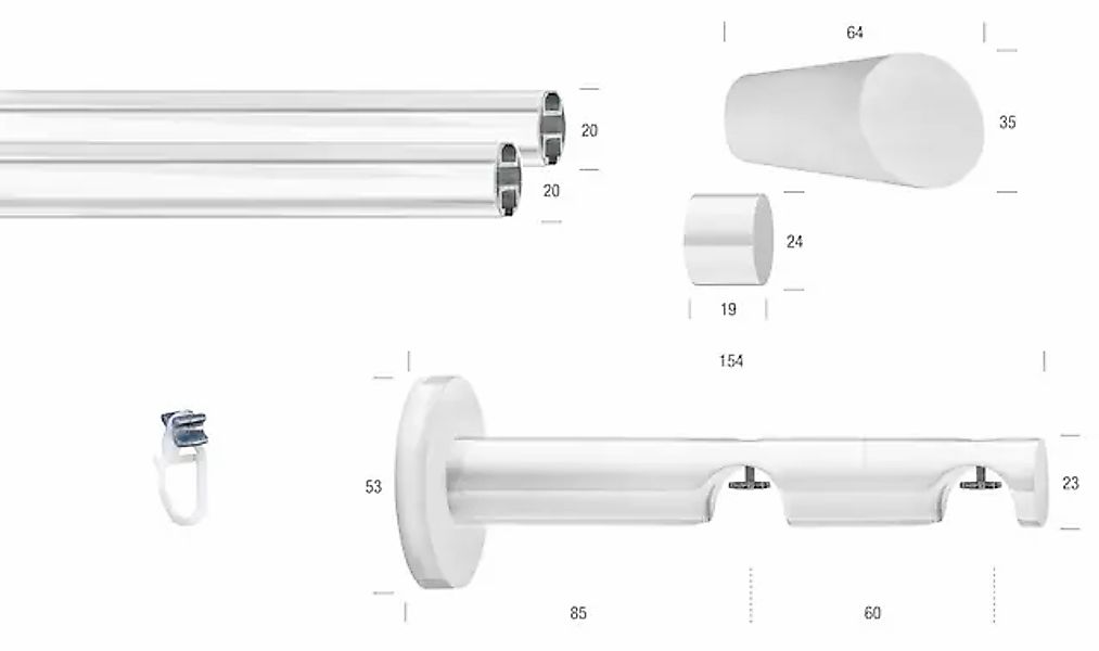 GARESA Gardinenstange »WHITE« Ø 20 mm 2 läufig-läufig Wunschmaßlänge Vorhan günstig online kaufen