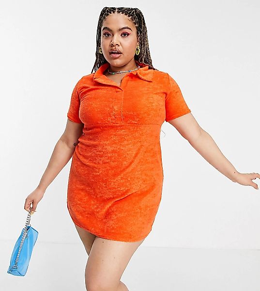 ASOS DESIGN Curve – Polo-Minikleid aus Frottee in Ruby Orange günstig online kaufen