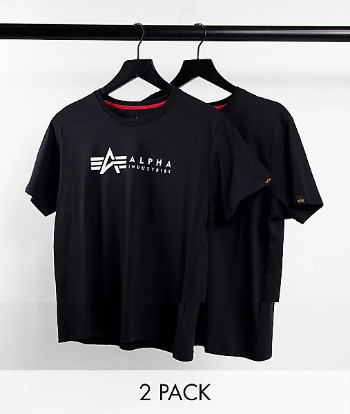 Alpha Industries – 2er-Set T-Shirts mit Markenlogo in Schwarz günstig online kaufen
