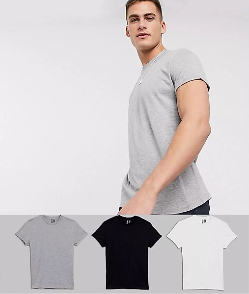 ASOS DESIGN – T-Shirt mit Rundhalsausschnitt und Rollärmeln im 3er-Pack-Meh günstig online kaufen