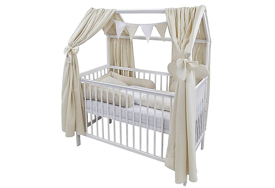Baby-Delux Komplettbett Hausbett Babybett Komplettset Waffelpique Musselin, günstig online kaufen
