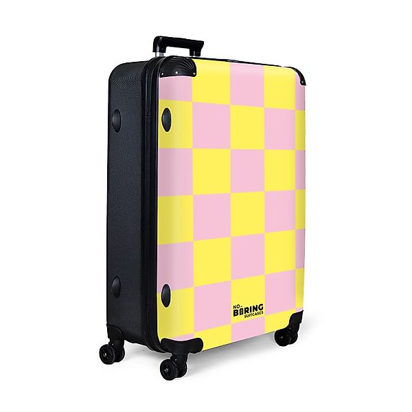 NoBoringSuitcases.com© Hartschalen-Trolley Gelb mit rosa Schachbrettmuster günstig online kaufen