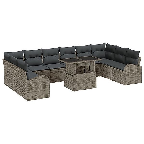 vidaXL Loungesofa 11-tlg. Garten-Sofagarnitur mit Kissen Grau Poly Rattan, günstig online kaufen