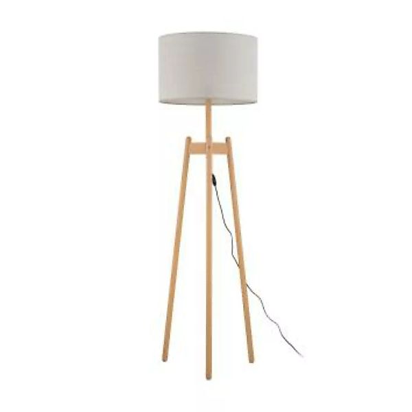 Stehlampe Dreibein Skandinavisch 168 cm Holz Leinen günstig online kaufen