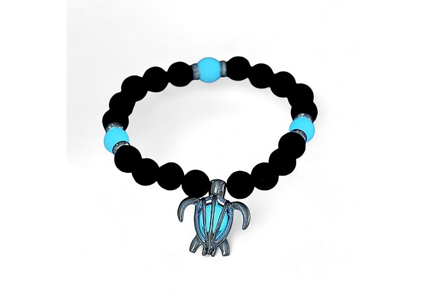Eyecatcher Armkette Armband schwarze Lavasteine blau leuchtenden Kugeln Sch günstig online kaufen
