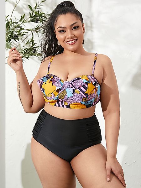 Plus Size Print rückenfreier Design Spaghettiträger-Bikini Badeanzug günstig online kaufen