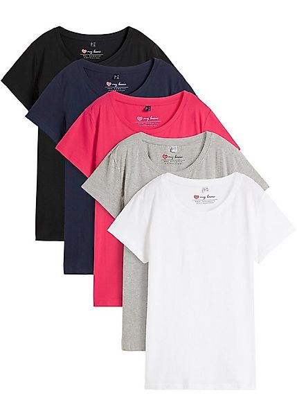 bonprix T-Shirt (Packung, 5-tlg) Rundhals-Ausschnitt, mit kurzem Arm günstig online kaufen