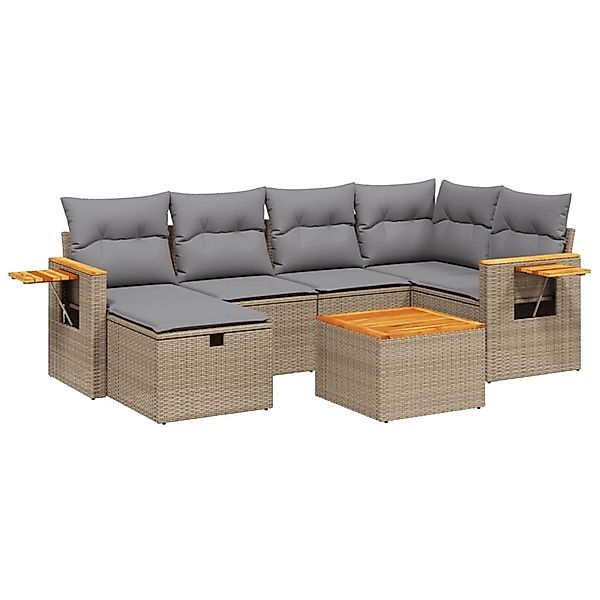vidaXL 7-Tlg Garten-Sofagarnitur mit Kissen Beige Poly Rattan 3265525 günstig online kaufen