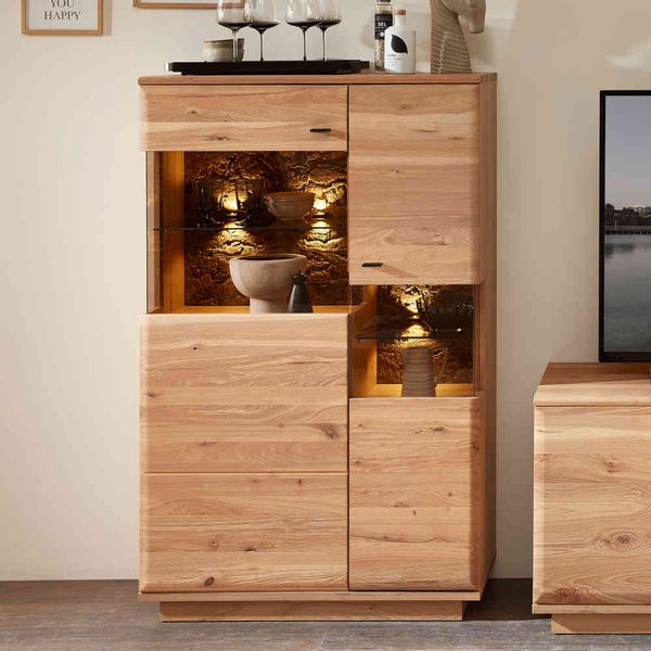 Holzwohnwand teilmassiv in modernem Design 140 cm hoch (dreiteilig) günstig online kaufen