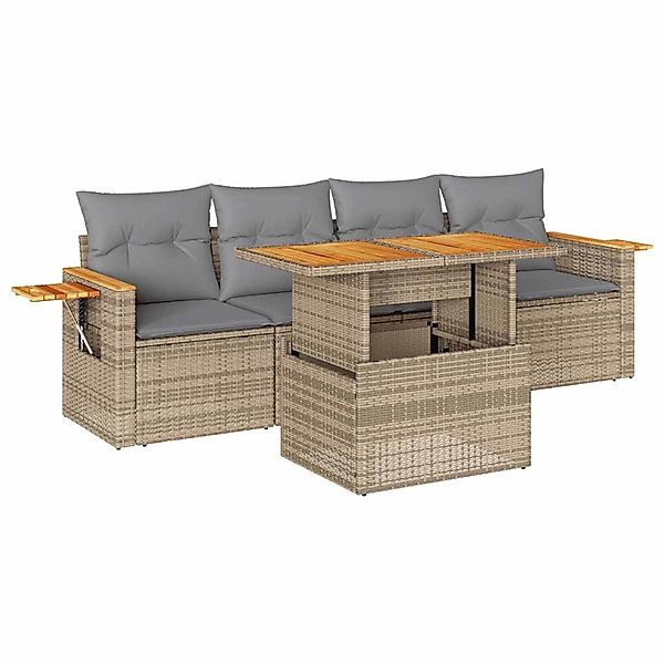 vidaXL 5-Tlg Garten-Sofagarnitur mit Kissen Beige Poly Rattan Akazie 332754 günstig online kaufen