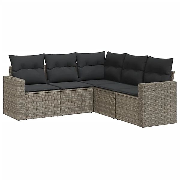 vidaXL 5-Tlg Garten-Sofagarnitur mit Kissen Grau Poly Rattan 3251287 günstig online kaufen