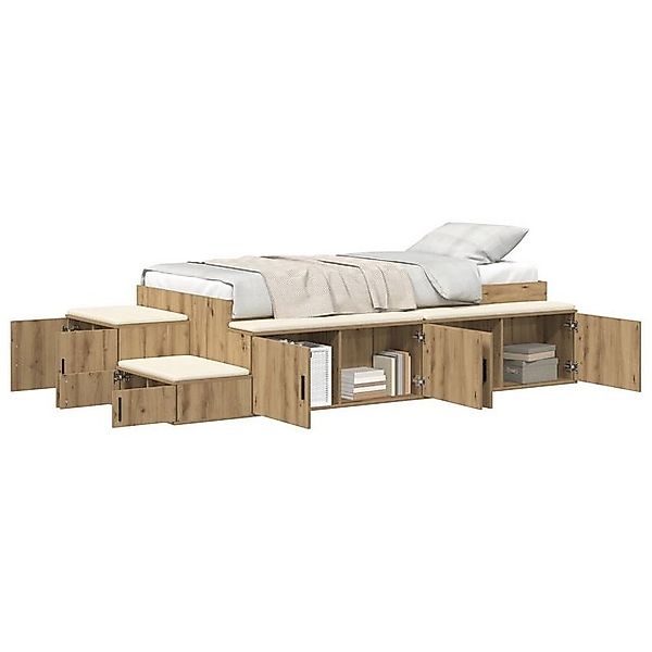 vidaXL Bett Stauraum Bett Massivholz Eiche Spanplatte 100 x 200 cm (1-tlg) günstig online kaufen