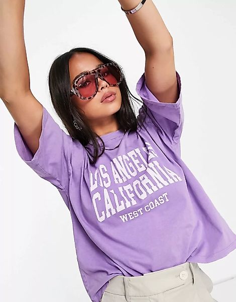 Topshop – T-Shirt in Lila mit „Los Angeles“-Print im College-Design günstig online kaufen