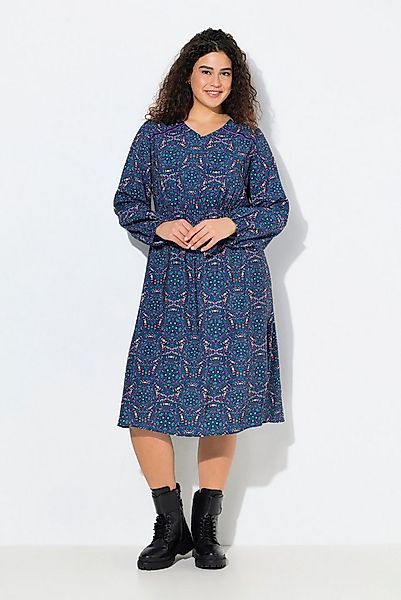 Ulla Popken Jerseykleid Kleid Kaleidoskop A-Linie V-Ausschnitt Langarm günstig online kaufen