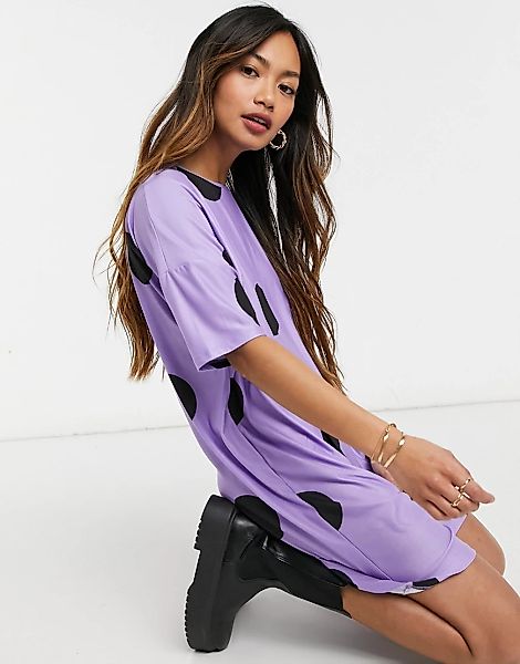 Urban Threads – Oversize-T-Shirt-Kleid mit übergroßem Punktemuster-Lila günstig online kaufen