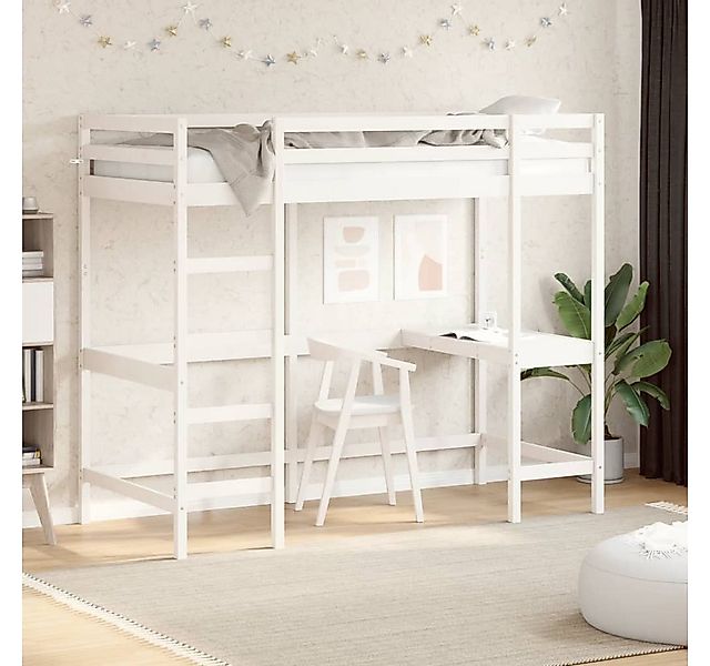 vidaXL Bett, Hochbett mit Schreibtisch Weiß 90x190 cm Massivholz Kiefer günstig online kaufen