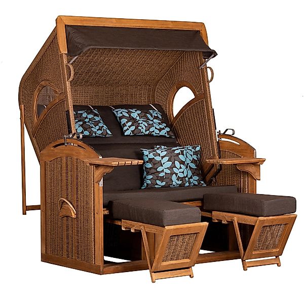 Natur24 Strandkorb PURE Madura XXL 145 x 85 x 180 cm PE Teak Twisted Hyacin günstig online kaufen