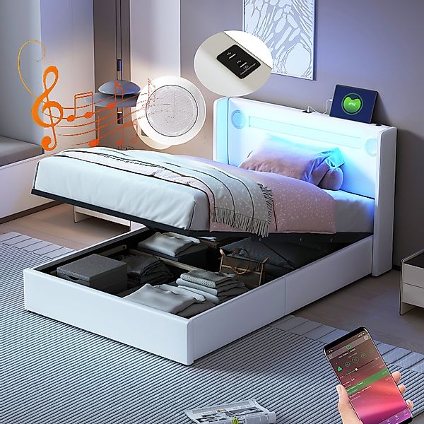 HAUSS SPOLE Polsterbett mit LED-Lichtleiste, Bluetooth-Player günstig online kaufen
