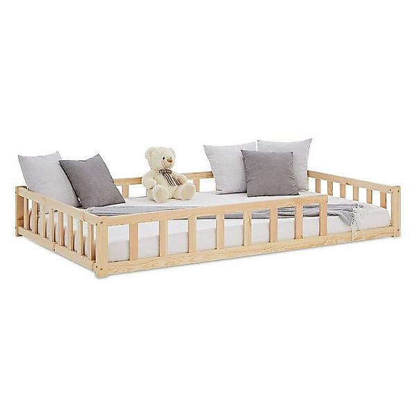 Homestyle4u Kinderbett 90x200 / 120x200 Weiß Natur Holzbett Bodenbett Monte günstig online kaufen