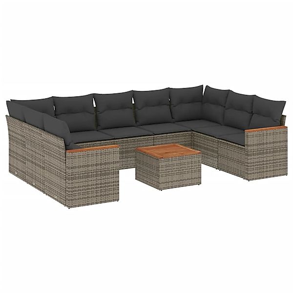 vidaXL 10-Tlg Garten-Sofagarnitur mit Kissen Grau Poly Rattan 3226284 günstig online kaufen