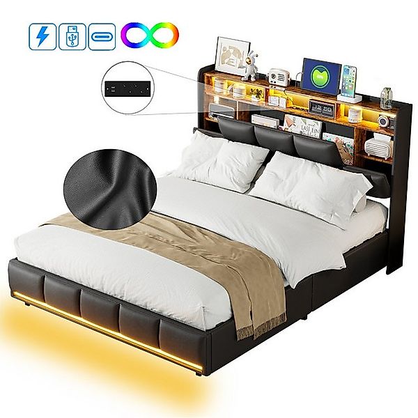 FUROKOY Polsterbett LED Hydraulisches Doppelbett Funktionsbett (mit USB-Ans günstig online kaufen