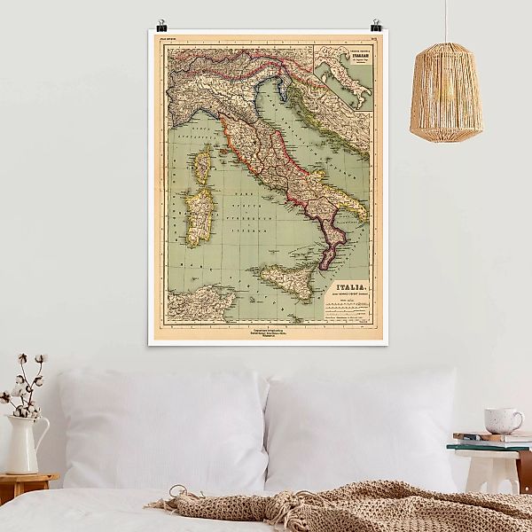 Poster Vintage Landkarte Italien günstig online kaufen