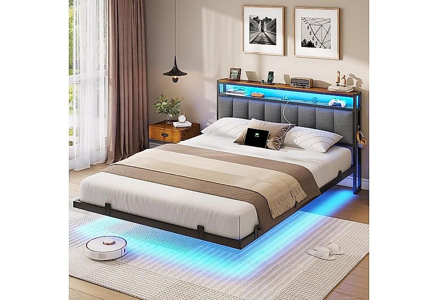 MSMASK Polsterbett mit Ladestation und LED-Beleuchtung, Dunkelgrau, 160x210 günstig online kaufen