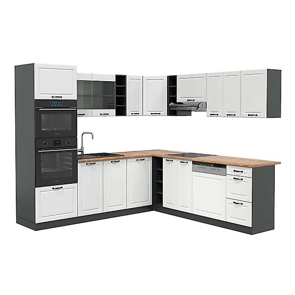 Vicco R-Line Eckküche Weiß Landhaus/Anthrazit 237 x 247 cm AP Eiche günstig online kaufen