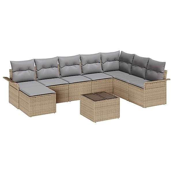vidaXL 9-Teiliges Garten-Sofa-Set mit Kissen in Schwarz aus Poly Rattan 334 günstig online kaufen
