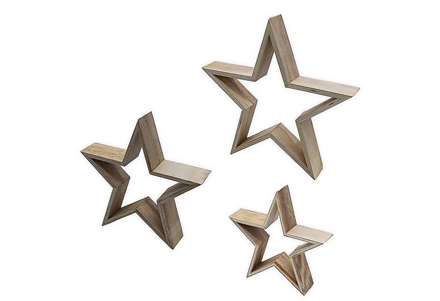 Spetebo Dekofigur Holz Stern Aufsteller 3er Set natur - 29 / 20 / 15 cm (Se günstig online kaufen