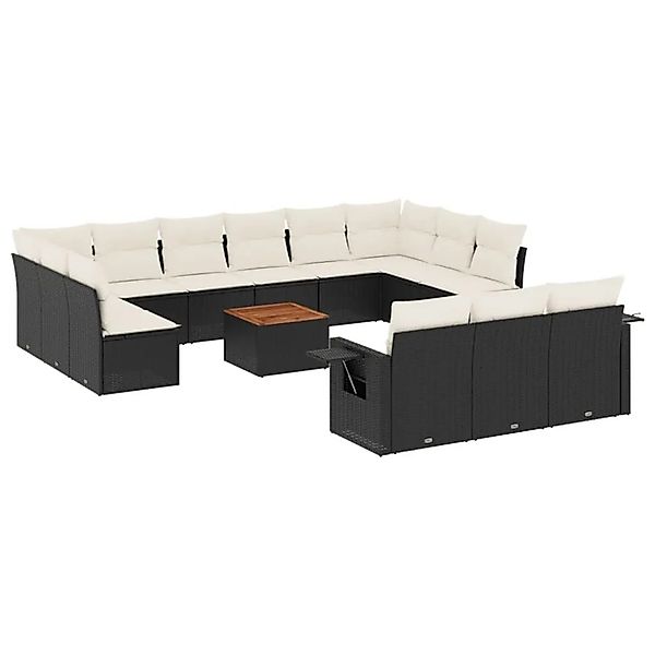 vidaXL 14-Tlg Garten-Sofagarnitur mit Kissen Schwarz Poly Rattan 3224803 günstig online kaufen