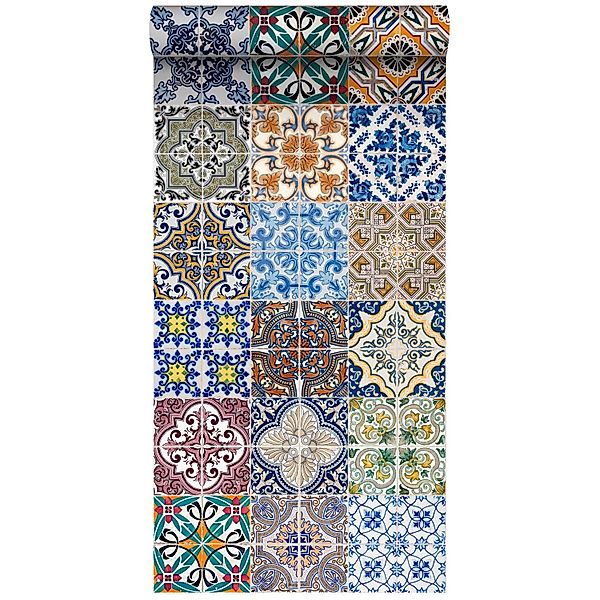 ESTAhome XXL-Vliestapete Spanische Fliesen Blau Orange Grün Und Beige 50 X günstig online kaufen