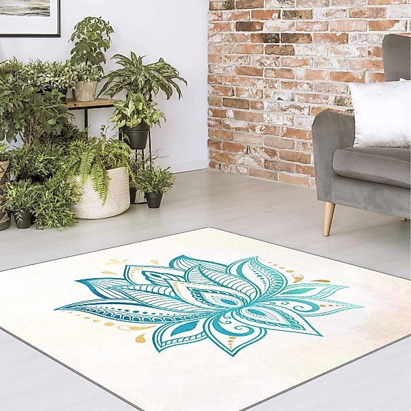 Teppich Lotus Illustration Mandala gold blau günstig online kaufen