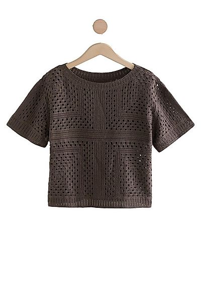 Next Kurzarmpullover T-Shirt mit gehäkeltem Ausschnitt (1-tlg) günstig online kaufen