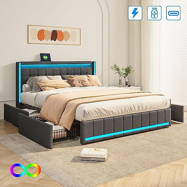 Furnishings Home Polsterbett LED Doppelbett 140x200cm, günstig online kaufen