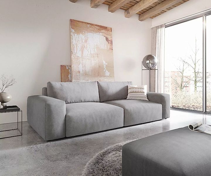 DELIFE Big-Sofa Lanzo, XL Mikrofaser Grau 270x130 cm mit Hocker günstig online kaufen