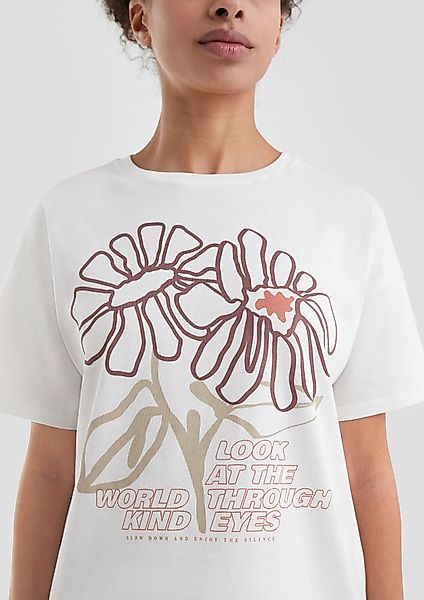 QS Kurzarmshirt Baumwollshirt mit überschnittener Schulter günstig online kaufen
