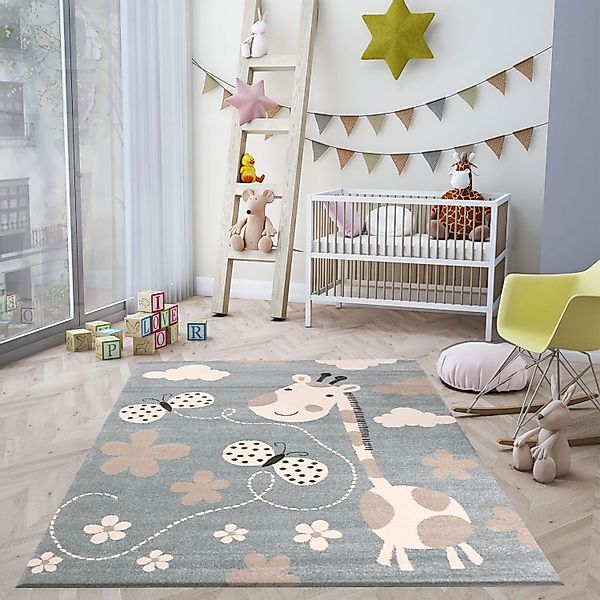 Vimoda Kinderteppich Giraffe mit Schmetterling Tiere, günstig online kaufen
