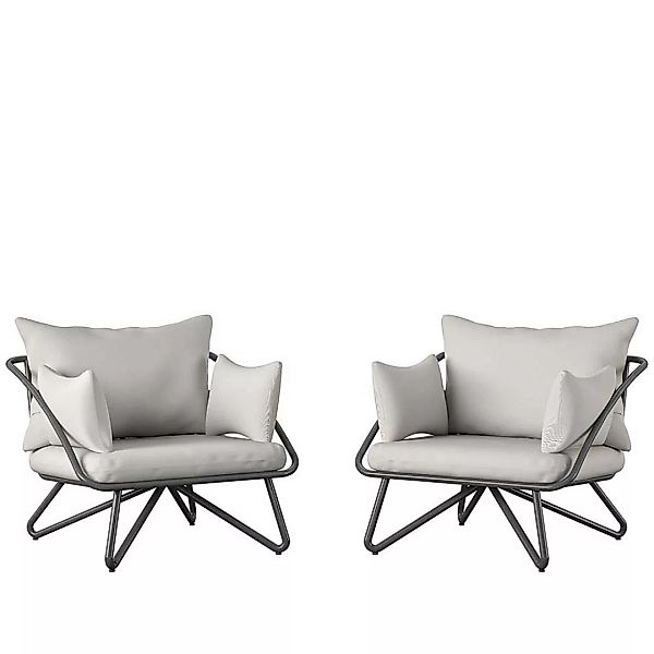 Garten Sessel Set in modernem Design Vierfußgestell aus Metall (2er Set) günstig online kaufen