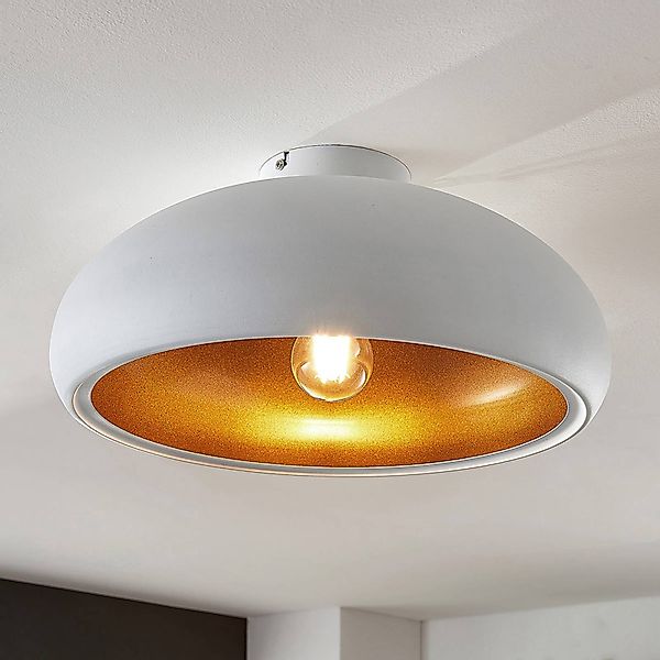 Lindby Deckenlampe Gerwina, weiß/gold, Metall, 40 cm, E27 günstig online kaufen