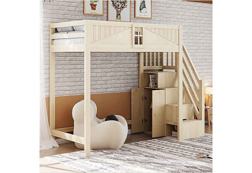 Merax Hochbett (Massivholzbett Jugendbett Einzelbett, 1-St) Kinderbett 90x2 günstig online kaufen